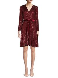 Sequin Belted Surplice Dress