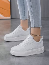 Women's Fashionable White Casual Height Increasing High-Top Skate Shoes, Outdoor Lightweight Breathable Slip-Resistant Thickened Wear-Resistant Waterproof Sports Shoes White Sporty    Colorblock,All Over Print    Women Shoes, size features are:Bust: ,Length: ,Sleeve Length: