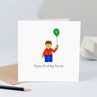 The perfect birthday card for any building block fans! This card can be personalised with the person's name and age. A female version is also available. 150mm x 150mmBlank InsidePrinted onto FSC certified paperAccompanied by a recycled brown fleck kraft envelope.Proudly made in the UK