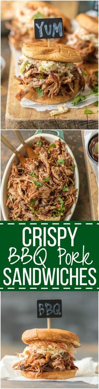 Crockpot BBQ Pork Sandwiches are a must make recipe for any busy family. These SLOW COOKER BBQ PORK SANDWICHES are the ultimate fun finger food for any party! Use the meat for sliders, stuff them into quesadillas, or eat it over rice. The possibilities are endless!