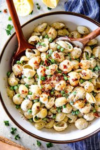 Bacon Pea Creamy Pasta Salad with Lemon Parmesan Dressing