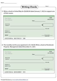 Writing Checks Worksheet