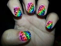 Rainbowtastic leopard and zebra nail art ♥