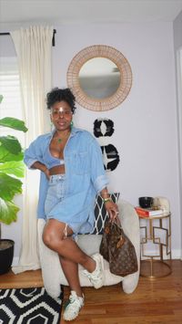 IDEK 🥴… 

Getting dressed in real time, I ended up with a denim on denim get up. I just…

[outfit details]
Denim bralette - @madewell 
Shorts / oversized button up - @hm 
Sneakers - @nike off white x waffle racer ‘electric green’ 


All of these pieces or similar can be found on my LTK shop, scoot on over with the link in the bio 💖🔗

Feeling fashionably inspired? Like and save this post. Follow @eatnbougie for more streetwear fashion inspo. 

#grwm #denimondenim 