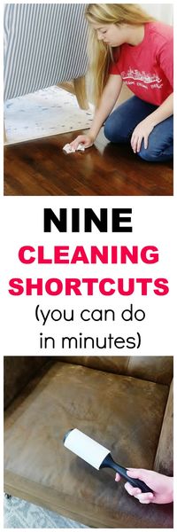 Looking for simple cleaning tips for the house? Save time and clean in half the time with these clever cleaning short-cuts. Cleaning tips. House cleaning tips. Kitchen tips. How to clean a wood floor.