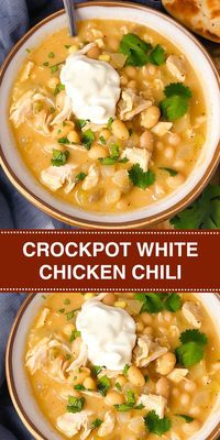 Try this easy Crockpot White Chicken Chili recipe for a comforting and hearty meal. Made with tender chicken, white beans, corn, and green chiles, this creamy chili is perfect for family dinners or potlucks. Simply