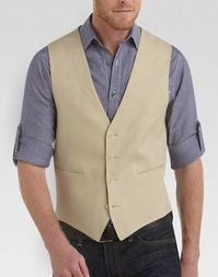 This is an example of a men's vest. A vest is a close-fitting, waist-length, sleeveless garment that buttons down the front, designed to be worn under a jacket (in formalwear). The design can also be seen as a a sleeveless, waist- or hip-length garment made of various materials, with a front opening usually secured by buttons, a zipper, or the like, worn over a shirt, blouse, dress, or other article for style or warmth.