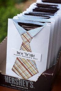 Fathers Day gift. Seal a regular envelope, cut off one side. Find center of the cut end, snip down 1" and fold back to form collar of white "shirt". Cut out tie shape from patterned paper and attach to shirt along with the message. Insert Hershey bar. So creative!