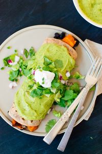 Sweet Potato Burrito Smothered in Avocado Salsa Verde