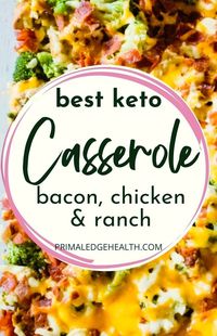 Your whole family will love this Keto Chicken Bacon Ranch Casserole because it’s a drool-worthy combination of cheesy chicken, broccoli, and bacon. And you will love it because it’s made in one pan and ready in 20 minutes using only 6 main ingredients. This is an easy low-carb chicken dinner you don’t want to miss! To browse more simple yet nutrient-dense recipes or to get free printable meal planners and macro food charts, check out the Primal Edge Health blog.