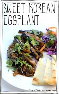 Sweet Korean Eggplant! Easy and quick recipe, just 20 minutes.. Soft, creamy, Korean BBQ inspired, sweet, tangy, gorgeous eggplant. Vegan, vegetarian, gluten free. #itdoesnttastelikechicken