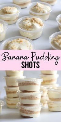 Banana Pudding Shots are a boozy version of banana pudding. Made with vanilla wafers, bananas, and banana pudding kicked up with white rum, these dessert shots are perfect for parties, portable, and so much fun to eat!