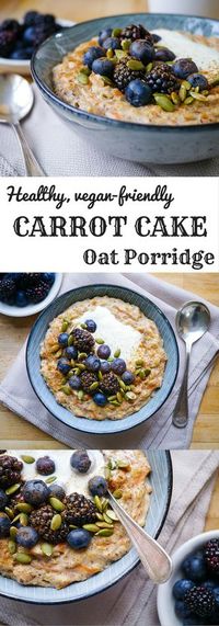 Healthy Carrot Cake Oat Porridge | nourisheveryday.com | This easy, delicious porridge recipe combines gluten free oats, grated carrot and fragrant spices to make a healthy breakfast that tastes like dessert!