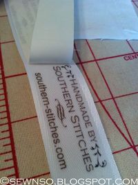 SewNso's Sewing Journal: DIY Labels!- She used iron on transfer with twill tape or ribbon.