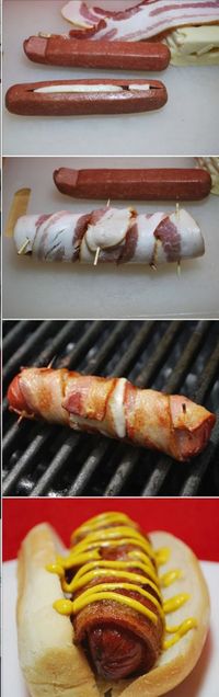 Cheese Stuffed Bacon Wrapped Hot Dog