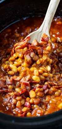 Slow Cooker Bourbon Baked Beans by Spicy Southern Kitchen