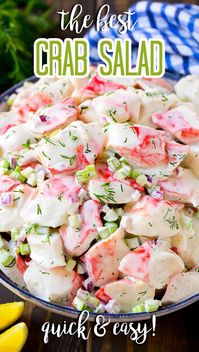 This crab salad is a blend of imitation crab, vegetables and herbs, all tossed in a simple creamy dressing.