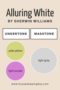 Alluring White SW 6343 by Sherwin Williams is a unique color that might seem simple at first, but it’s much more than just a basic white. This color has subtle undertones of pale yellow and light purple. These undertones are like quiet whispers that add depth and complexity to the paint, affecting how we see and feel about the color.