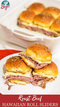 Roast beef Hawaiian roll sliders, or more affectionately called Sandy's Sandwiches, combine butter, garlic powder, Worcestershire sauce, and poppy seeds for a butter glaze that compliments these baked roast beef and cheese sandwiches. These sandwiches are a great switch up to the mustard, butter, and onion ham sandwiches everyone loves too. But these are perfect for the people who aren't crazy about mustard or onions.