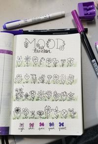 and stay on top of your mental habit tracker bullet journal april #May_Tracker_Bullet_Journal #March_Bujo_Mood_Tracker #Purple_Flowers_Doodle #Floral_Mood_Tracker