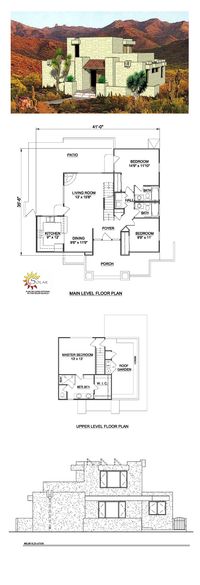 Southwestern Style COOL House Plan ID: chp-5671 | Total Living Area: 1377 sq. ft., 3 bedrooms & 3 bathrooms. #houseplan #adobestyle