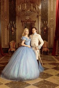 Lily James as Ella and Richard Madden as The Prince in Disney's 'Cinderella' (2015). Costumes by Sandy Powell.