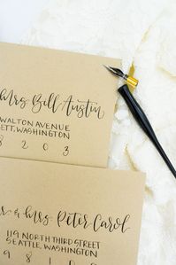 Kraft wedding envelope with brown modern calligraphy! Perfect for a modern rustic wedding!