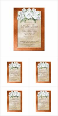 Copper and white floral wedding suite / collection.  Includes invitations, stationery, guestbooks, and more... #weddingsuite #copperweddingsuite #copperweddingideas #whitefloral #whiteflowers #flowers #cream, #floral #weddinginvitations #weddingguestbook #personalized #customized