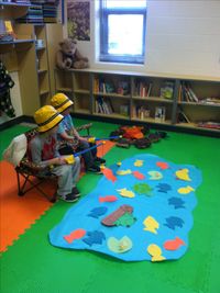 Fishing for paper fish! Paper clips on fish and magnetic poles--preschool fun!