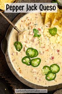 Pepper Jack Queso combines a simple roux with Ro-tel, half and half, plenty of pepper jack cheese, and jalapeños. Perfect for parties and game day, and you can easily adapt the spice level to your personal preference!