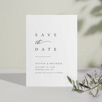 Elegant black and white minimalist typography save the date design with stylish script and timeless serif font, simple and clean. Great for minimalist wedding, modern wedding and classic wedding.  See all the matching pieces in collection.