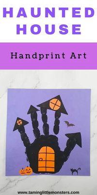 Haunted House Handprint Art for Kids. A fun art and craft activity for toddlers and preschoolers to make this Halloween.