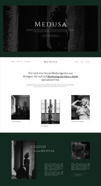 Web design concept for a social media marketing agency. A website for creative entrepreneurs and self-employed people who want to become unforgettable. High quality, dark green, minimalistic and beautiful.