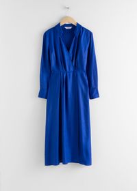 Open Collar V-neck Midi Dress - Blue - Midi dresses - & Other Stories