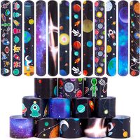 PRICES MAY VARY. 48PCS space themed slap wristbands with 12 fun space designs like rockets, aliens, astronauts, planets, etc for kids Real functioning snap bracelets that form a perfect circle on your wrist quickly and securely Made with soft, non-toxic artificial leather that is safe, comfy and adjustable for kids Great unisex birthday gift or party favor for boys and girls who love space and science themes Perfect for classroom prizes, valentine's day gifts, goody bags, and more MCPINKY Space