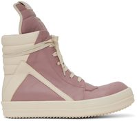 High-top vegetable-tanned buffed leather sneakers in pink and off-white. · Perforated detailing at toe · Lace-up closure · Webbing pull-tab at padded tongue · Padded collar · Zip closure at inner side · Treaded thermoplastic rubber sole Supplier color: Dusty pink/Milk/Milk