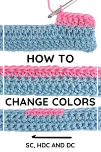 Learn how to change colors in crochet. This tutorial contains the stitches SC, HDC and DC. Color change mid-row and new row. This is an easy, beginner tutorial.