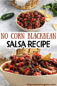 Black bean salsa without corn (but filled with tons of delicious flavor), perfect for dipping a chip or serving with tacos.