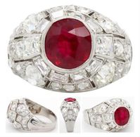 Absolutely Stunning Art Deco Burma Ruby and Diamond Bombe Cocktail Ring The 2ct intense vivid red Burmese ruby is set atop a bombe of 2.50cts old-cut and calibre cut diamonds #burmaruby #burmeseruby #rubyring #bombering #cocktailring #oldcutdiamonds