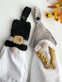 Crochet Pilgrim Gnomes Thanksgiving Towel Topper pattern set