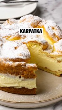 This Karpatka recipe is an amazing Polish Carpathian mountain cream cake that consists of two layers of choux pastry and delicious pastry cream in between. Dusted with powdered sugar, the choux pastry that puffs up unevenly in the oven represents the Carpathian mountains. It’s so delicious and decadent, with just the perfect sweetness.