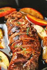 Easy and incredibly delicious one pan roasted pork tenderloin and apples with garlic brown sugar glaze is ready in less than 30 minutes and has wonderful fall flavors the whole family will love!