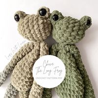 Chive The Long Frog Crochet Pattern PDF  Chive is long, tall, & handsome 🐸 He's perfect for little hands, floppy, fun, and ready for froggy shenanigans! This is an easy/beginner level pattern.  This pattern requires sewing.  Chive's finished size will vary depending on hook size, yarn, and tension.  Please remember, this is a digital product and NOT a finished item.