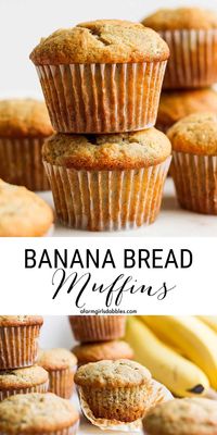 These Banana Bread Muffins are moist and tender, and sweetly scented with cinnamon. This is an easy recipe made quickly by hand, no mixer required. The BEST banana muffins, a longtime family favorite!