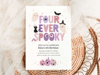 PLEASE NOTE: this is for a FOURTH birthday only as the 'Four ever spooky' text forms part of the graphic and cannot be edited. See matching items or message me for other ages! ⭐ TRY BEFORE YOU BUY ⭐ Copy/paste the url below to demo this product https://www.corjl.com/d/3B1I7M ⭐SEE MATCHING ITEMS HERE⭐ Or ask me for options https://www.etsy.com/au/shop/TracyAnnPrintables/search?search_query=B436 Editable 5x7 inch invitation template - ready to edit and download with Corjl immediately upon purchase