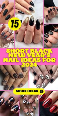 Short Black New Year's Nails 2024 - Classic French Tips: Ring in 2024 with classic charm by opting for short black New Year's nails with French tips. This timeless look combines the allure of black with the sophistication of French tip nail art. Keep it simple and classy or add a hint of gold or red for a festive touch. These nail designs will capture the essence of the new year.