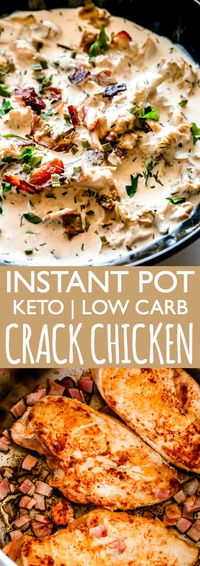 Creamy, cheesy, delicious Crack Chicken prepared in the Instant Pot with chicken breasts, cream cheese, bacon, and ranch seasoning.