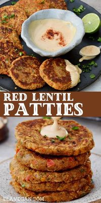 These hearty, healthy red lentil patties contain simple pantry ingredients and are naturally gluten-free, vegan (dairy-free, egg-free), and ready in 35 minutes! #lentilpatties #lentilfritters #veganfritters #veggiefritters #redlentils #vegetarianfritters #elasrecipes | elavegan.com