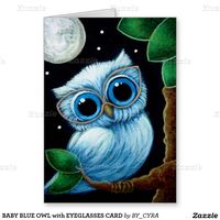 BABY BLUE OWL with EYEGLASSES CARD