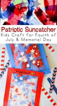 Patriotic Suncatcher Kids Craft for Fourth of July, Memorial Day, & Flag Day! This craft is cute, easy, and mess-free.